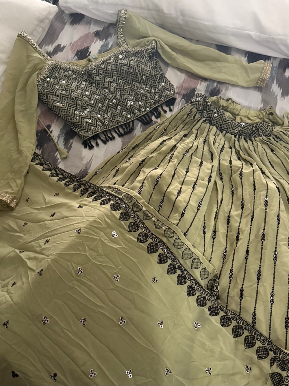 Olive Green Embroidered Lehenga